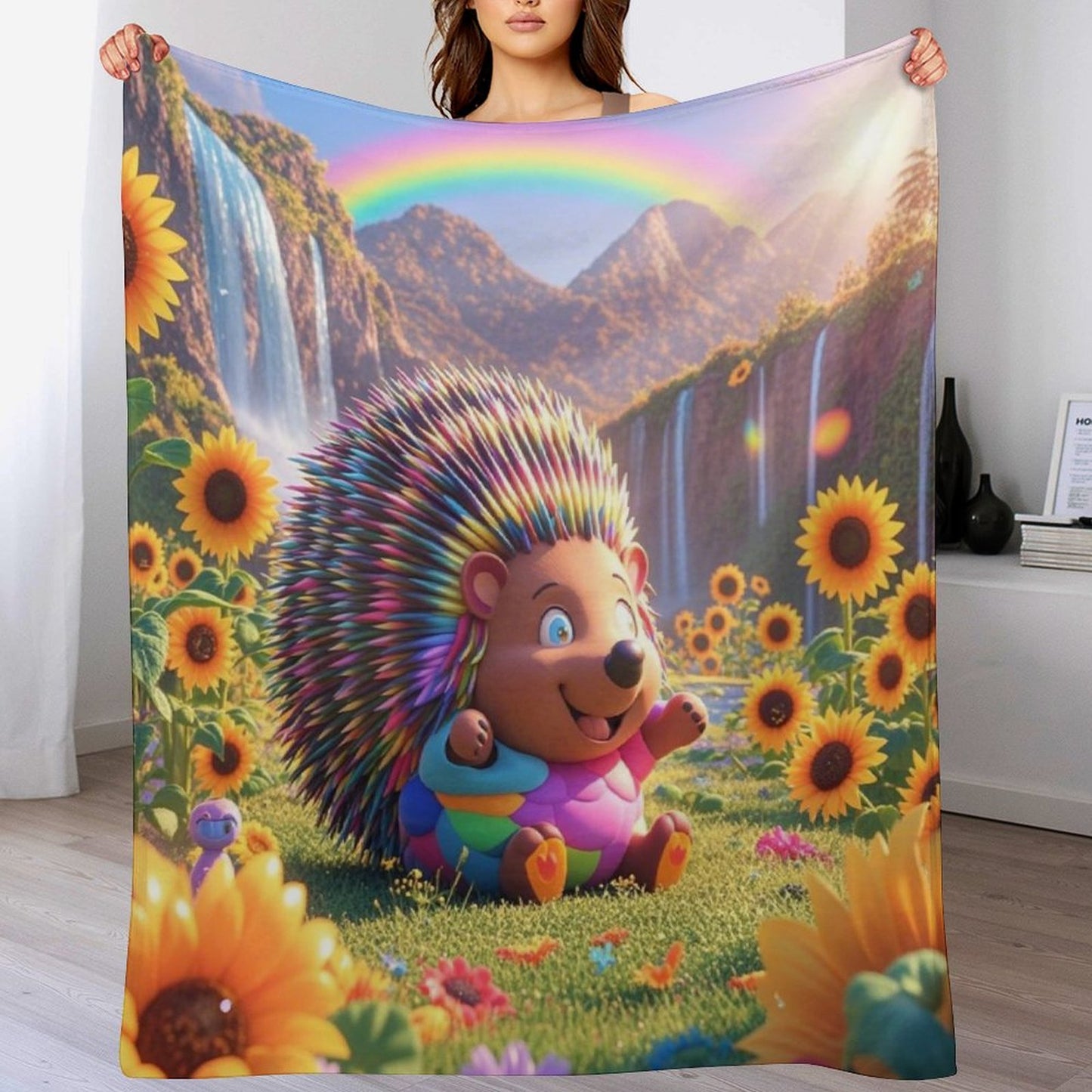 Blanket Cover Warm And Cozy Plush Flannel Blanket with Cute Cute Hedgehog Print, Suitable for Sofa Living Room Blanket