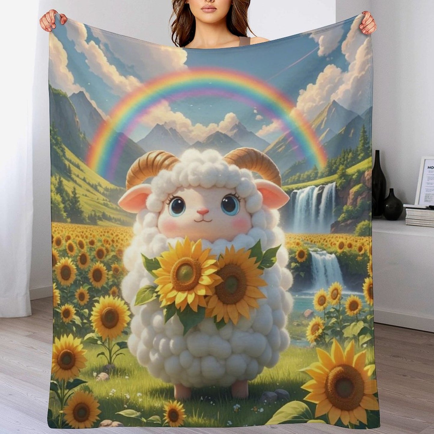 Blanket Cover Warm And Comfortable Plush Flannel Blanket with Cloud Sheep Print for Sofa Living Room Blanket