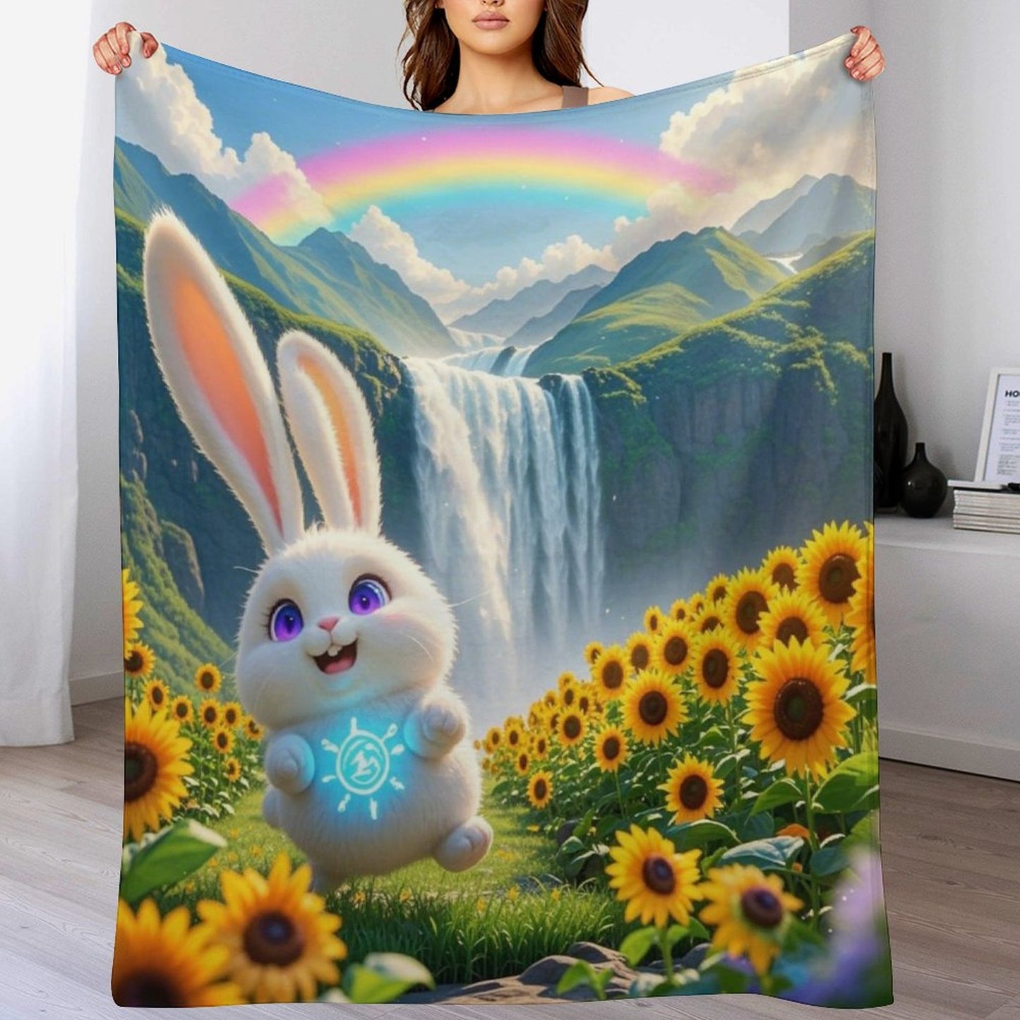 Blanket Cover Warm And Cozy Plush Flannel Blanket with Cute Elf Bunny Print for Sofa Living Room Blanket