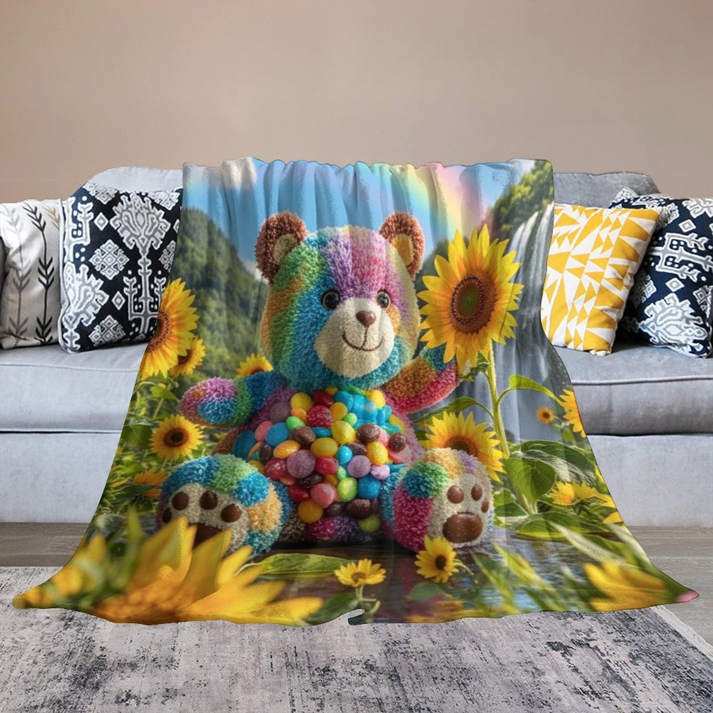 Blanket Cover Warm And Cozy Plush Flannel Blanket with Cute Candy Bear Print for Sofa Living Room Blanket