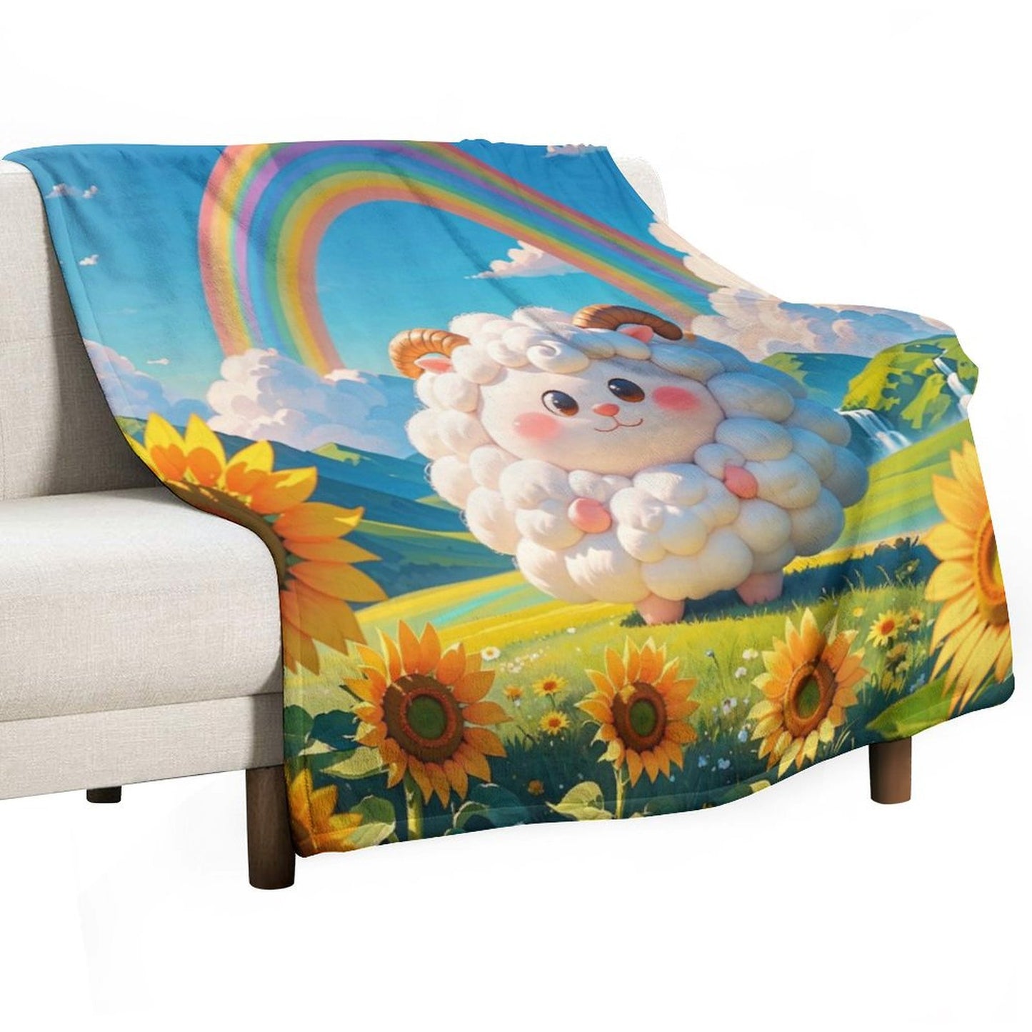 Blanket Cover Warm And Comfortable Plush Flannel Blanket with Cloud Sheep Print for Sofa Living Room Blanket