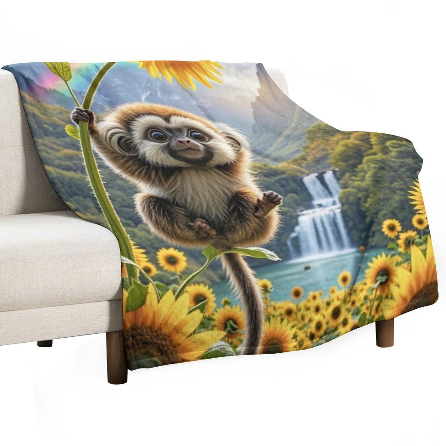 Blanket Cover Warm And Cozy Plush Flannel Blanket with Cute Pom Pom Monkey Print for Sofa Living Room Blanket