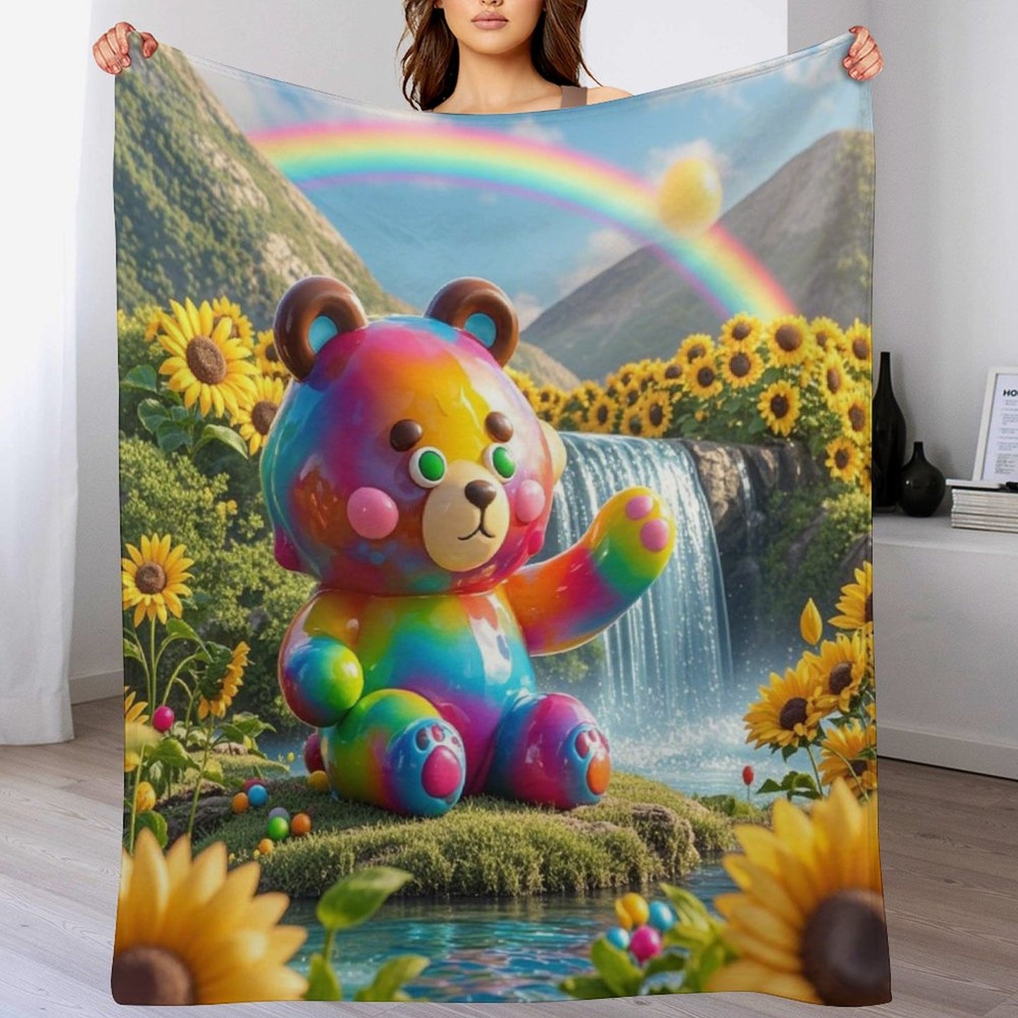 Blanket Cover Warm And Cozy Plush Flannel Blanket with Cute Candy Bear Print for Sofa Living Room Blanket