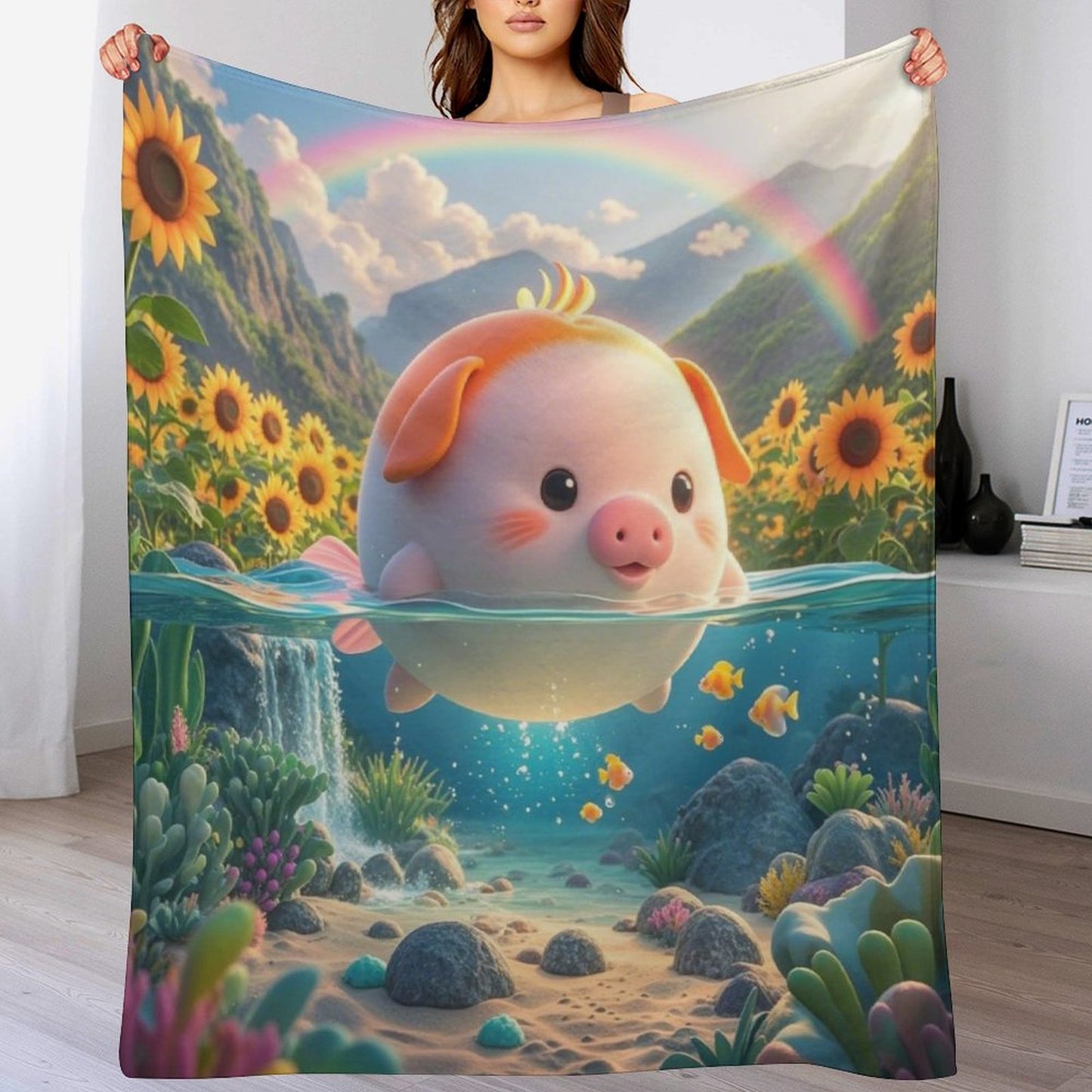 Blanket Cover Warm And Cozy Plush Flannel Blanket with Cute Warm Light Dolphin Print for Sofa Living Room Blanket