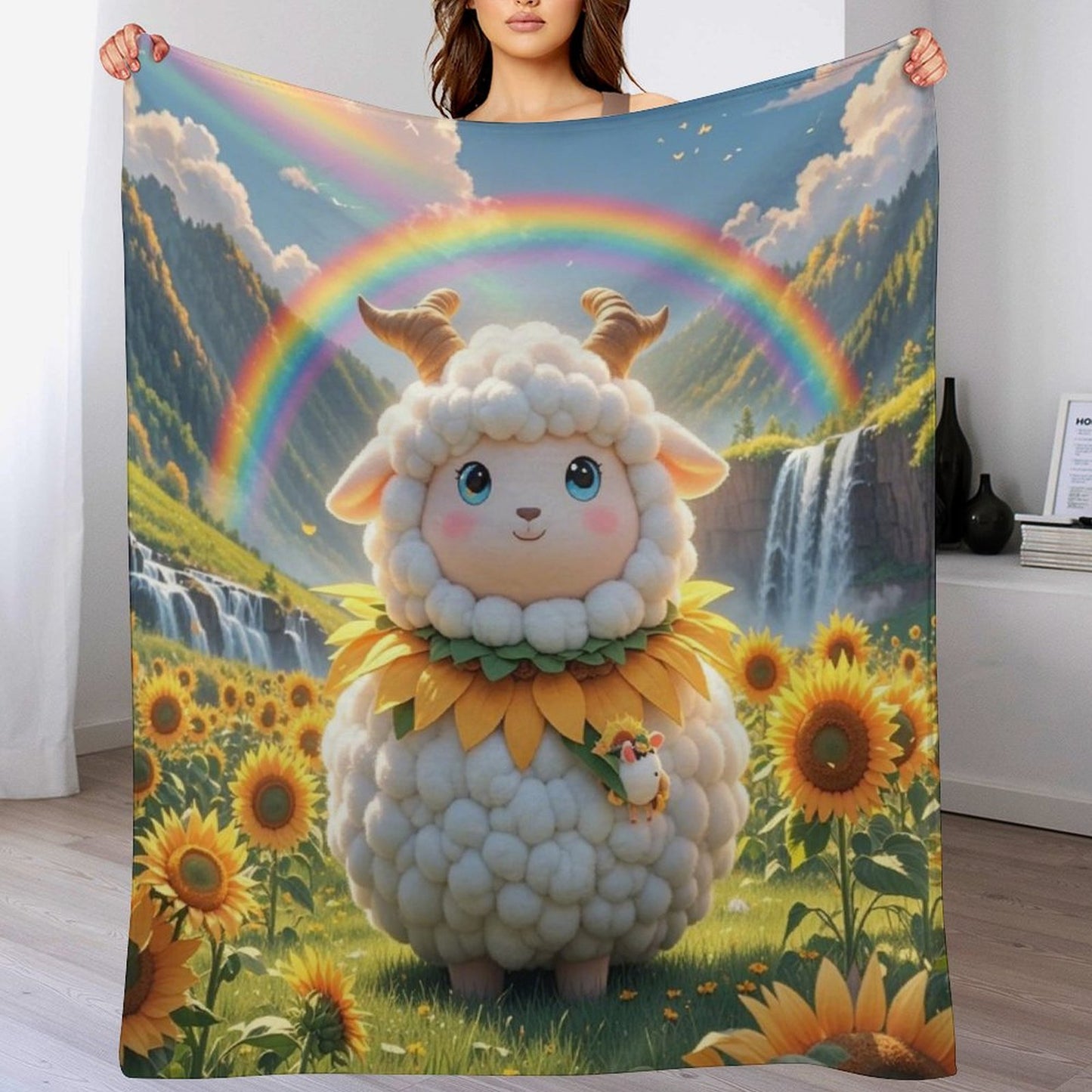 Blanket Cover Warm And Comfortable Plush Flannel Blanket with Cloud Sheep Print for Sofa Living Room Blanket