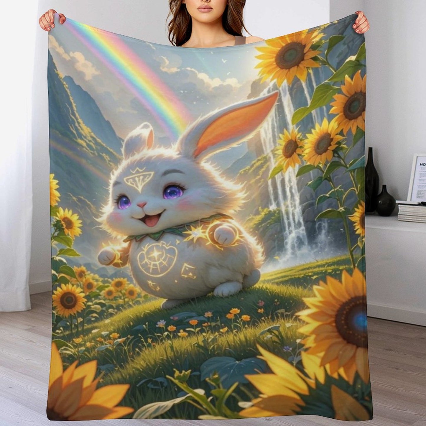 Blanket Cover Warm And Cozy Plush Flannel Blanket with Cute Elf Bunny Print for Sofa Living Room Blanket