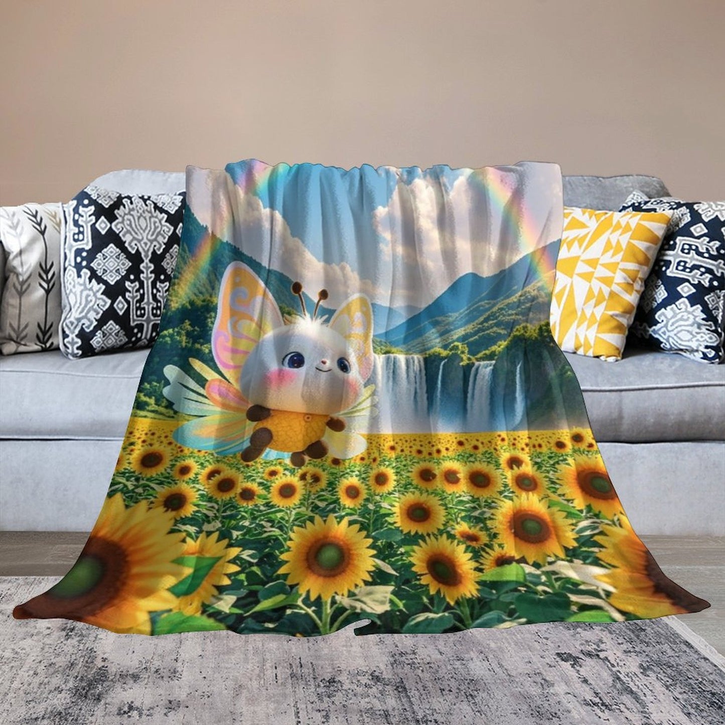 Blanket Cover Warm And Cozy Plush Flannel Blanket with Cute Butterfly Print for Sofa Living Room Blanket