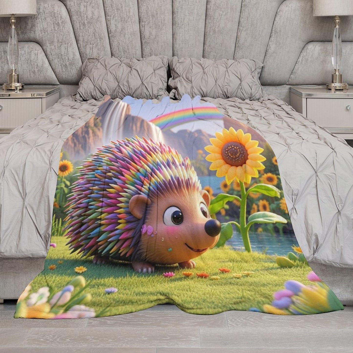 Blanket Cover Warm And Cozy Plush Flannel Blanket with Cute Cute Hedgehog Print, Suitable for Sofa Living Room Blanket