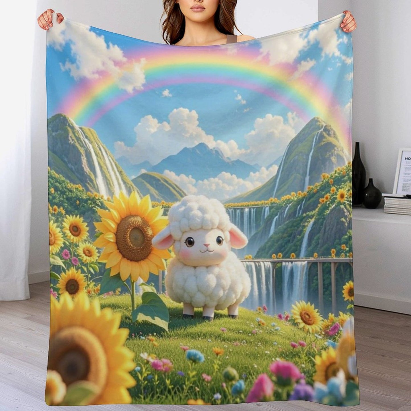 Blanket Cover Warm And Comfortable Plush Flannel Blanket with Cloud Sheep Print for Sofa Living Room Blanket