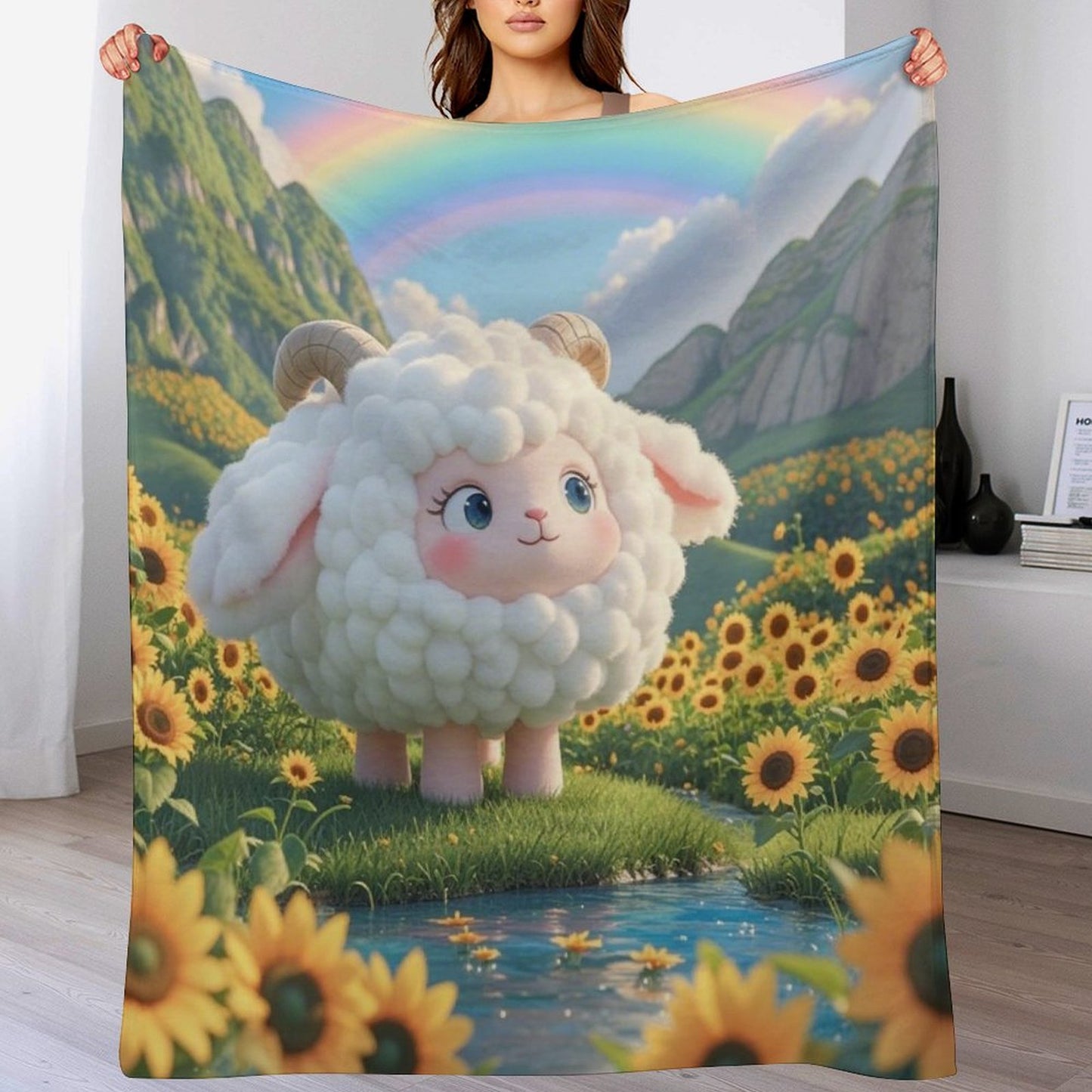 Blanket Cover Warm And Comfortable Plush Flannel Blanket with Cloud Sheep Print for Sofa Living Room Blanket