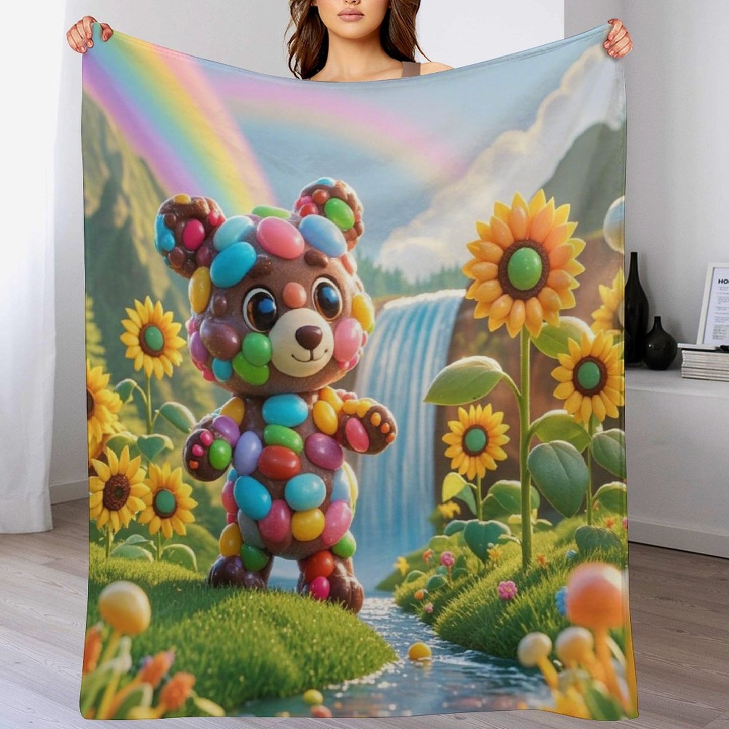 Blanket Cover Warm And Cozy Plush Flannel Blanket with Cute Candy Bear Print for Sofa Living Room Blanket