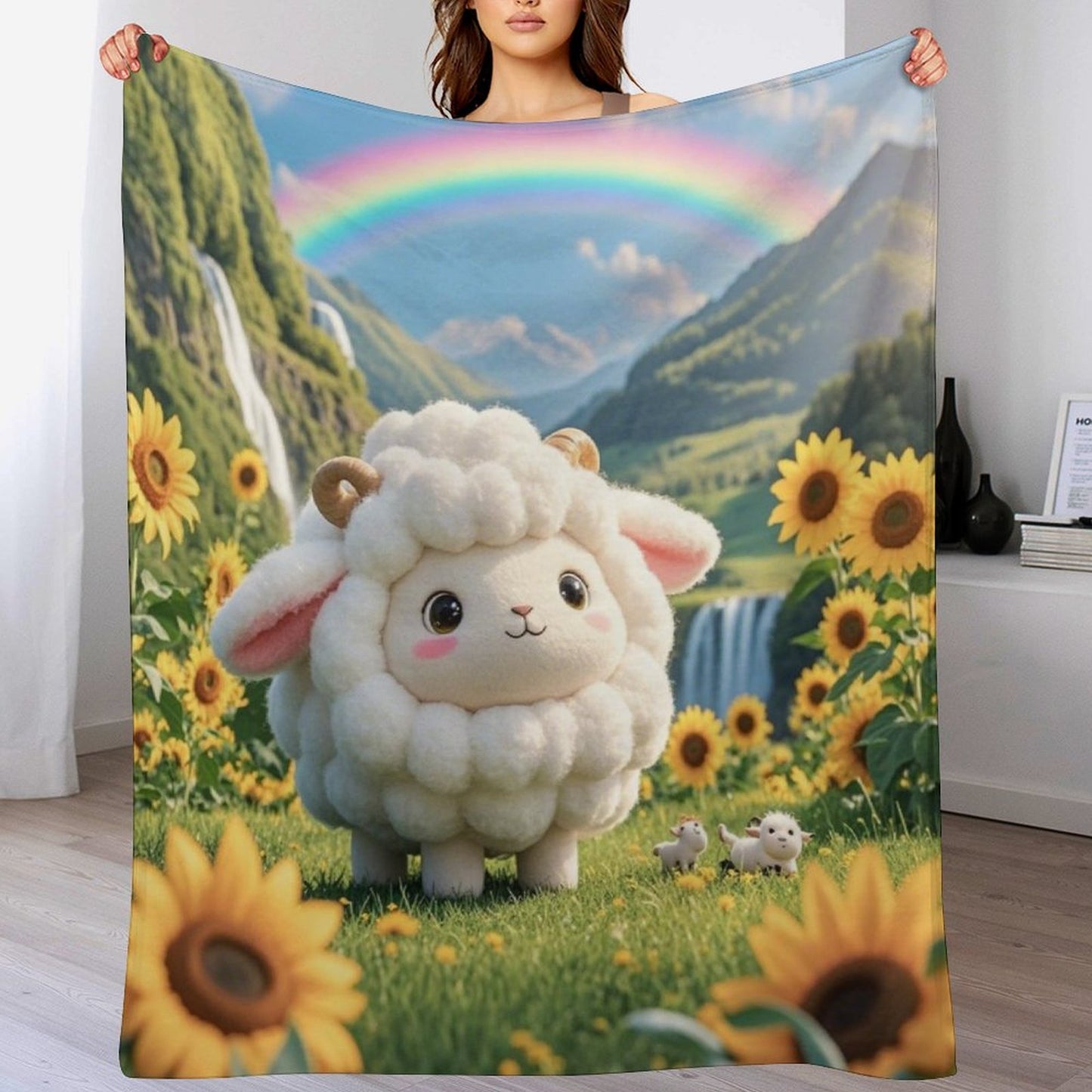 Blanket Cover Warm And Comfortable Plush Flannel Blanket with Cloud Sheep Print for Sofa Living Room Blanket