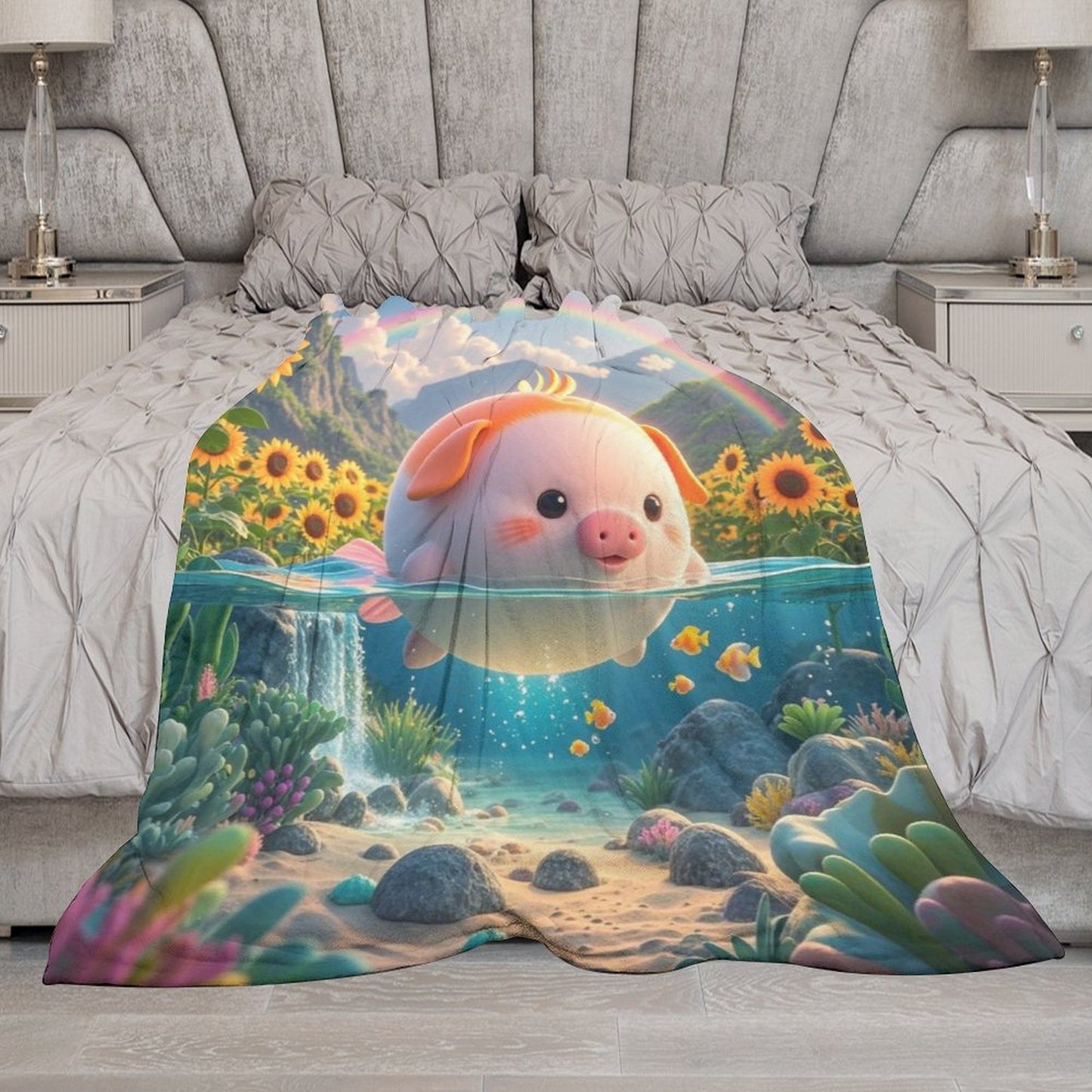 Blanket Cover Warm And Cozy Plush Flannel Blanket with Cute Warm Light Dolphin Print for Sofa Living Room Blanket