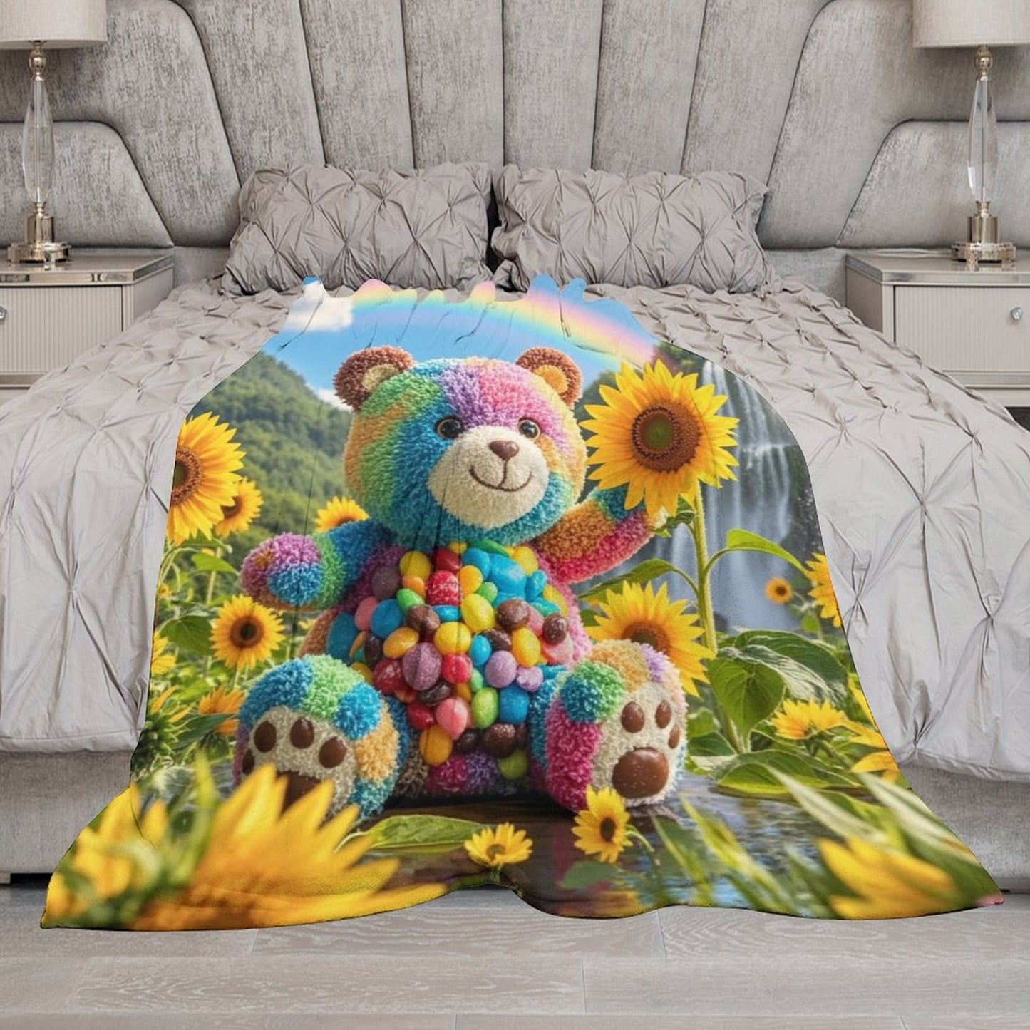 Blanket Cover Warm And Cozy Plush Flannel Blanket with Cute Candy Bear Print for Sofa Living Room Blanket