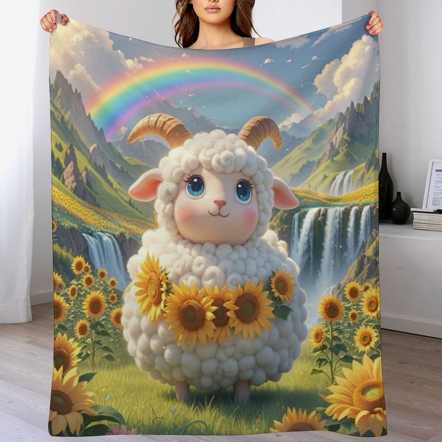 Blanket Cover Warm And Comfortable Plush Flannel Blanket with Cloud Sheep Print for Sofa Living Room Blanket