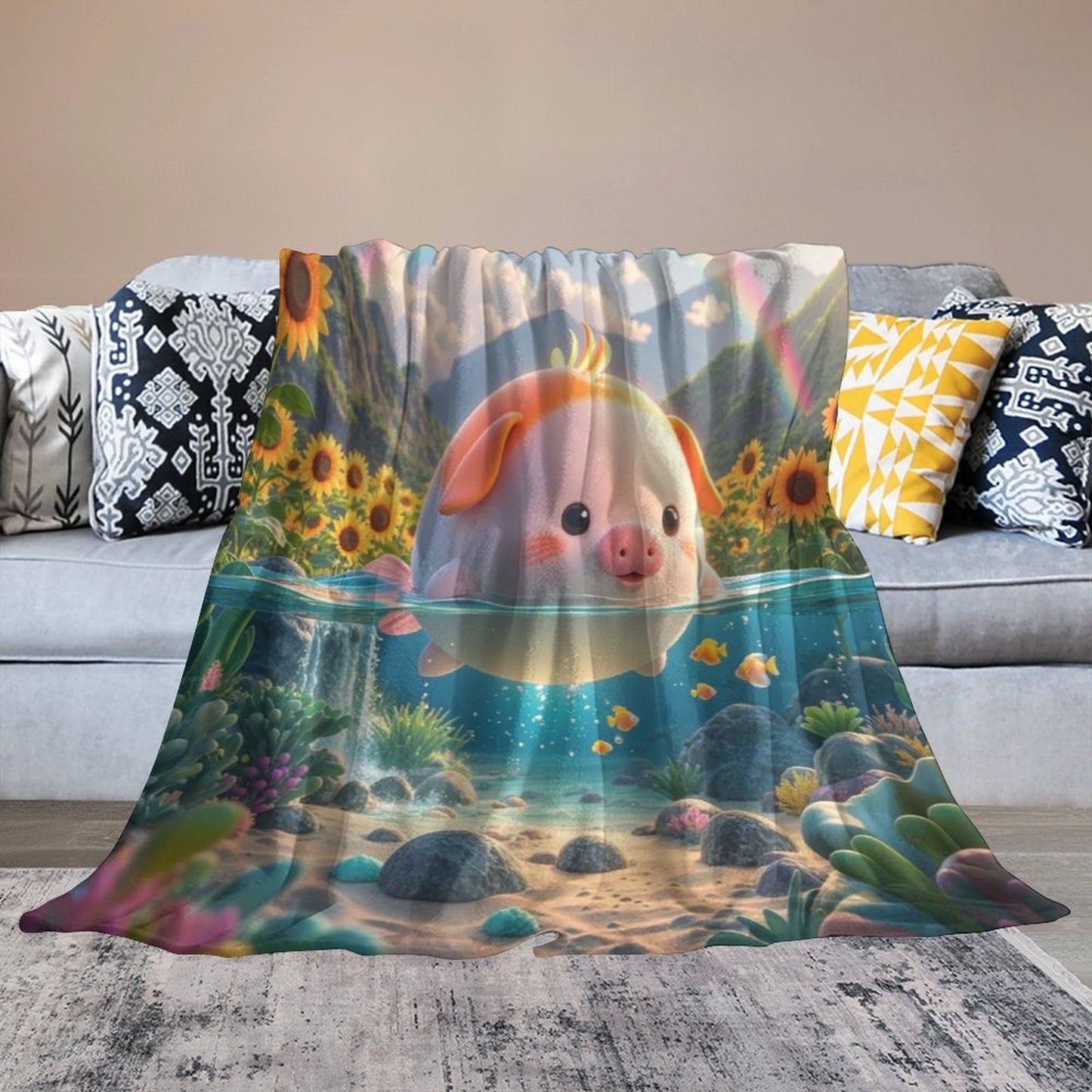 Blanket Cover Warm And Cozy Plush Flannel Blanket with Cute Warm Light Dolphin Print for Sofa Living Room Blanket