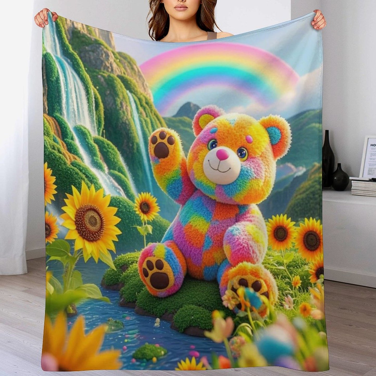 Blanket Cover Warm And Cozy Plush Flannel Blanket with Cute Candy Bear Print for Sofa Living Room Blanket