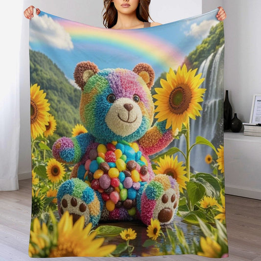 Blanket Cover Warm And Cozy Plush Flannel Blanket with Cute Candy Bear Print for Sofa Living Room Blanket