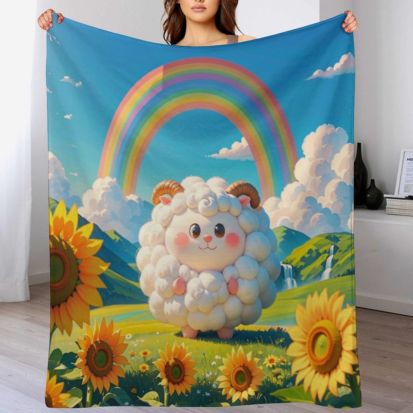 Blanket Cover Warm And Comfortable Plush Flannel Blanket with Cloud Sheep Print for Sofa Living Room Blanket