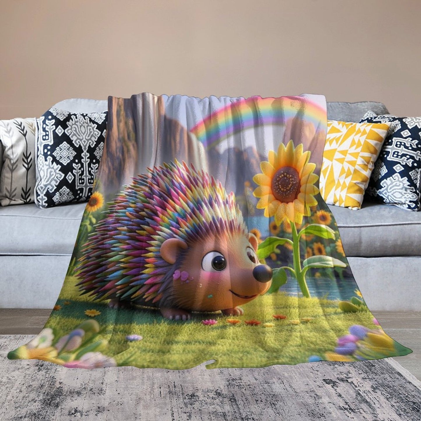 Blanket Cover Warm And Cozy Plush Flannel Blanket with Cute Cute Hedgehog Print, Suitable for Sofa Living Room Blanket