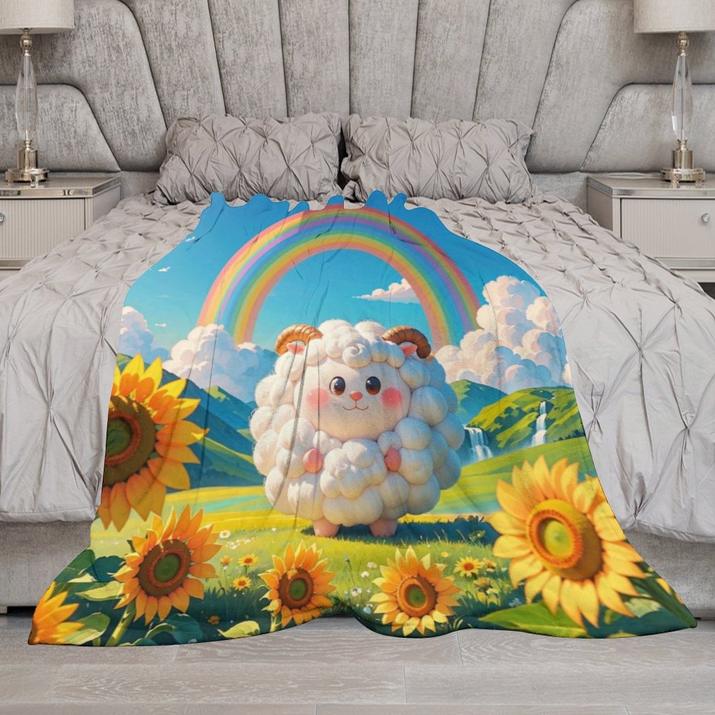 Blanket Cover Warm And Comfortable Plush Flannel Blanket with Cloud Sheep Print for Sofa Living Room Blanket