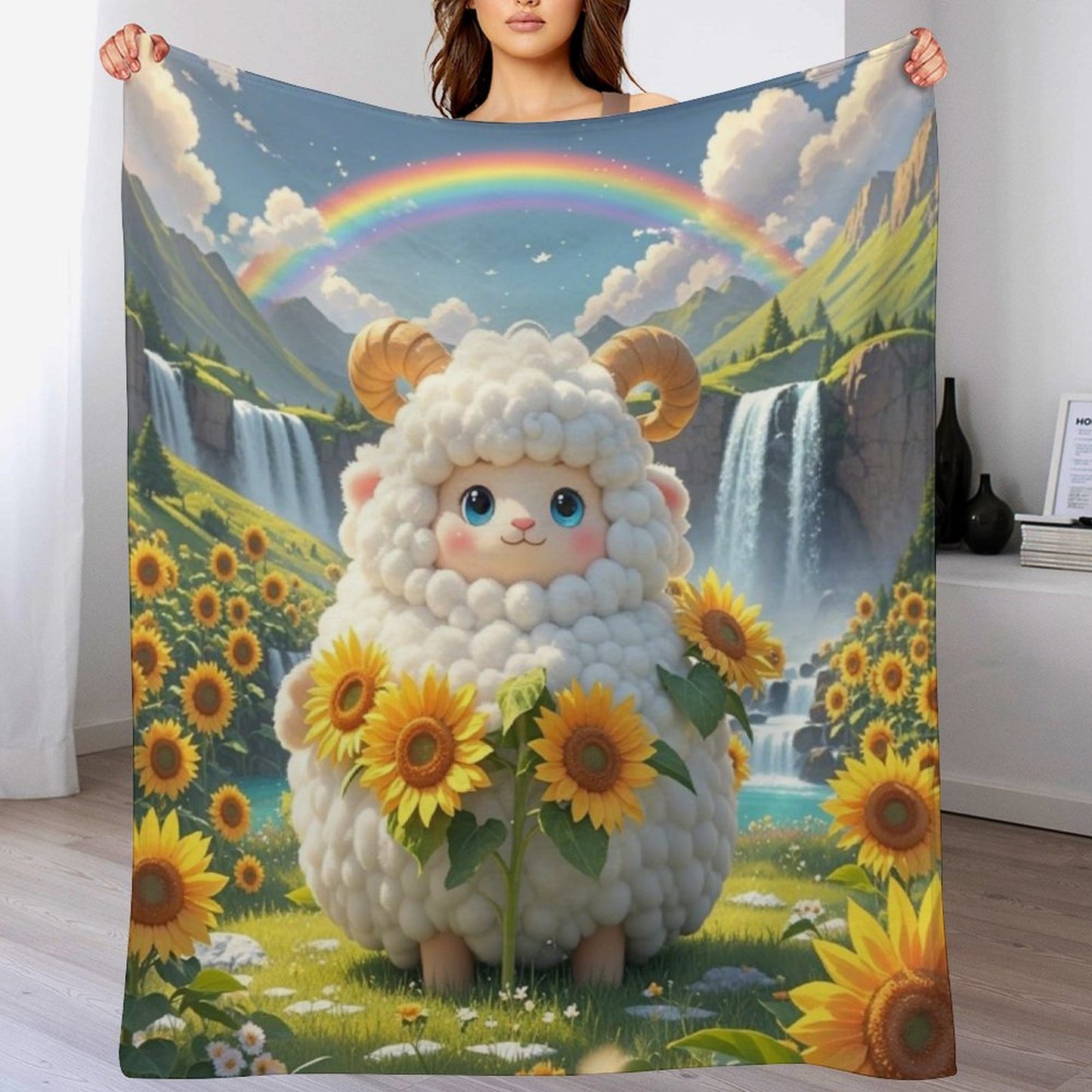 Blanket Cover Warm And Comfortable Plush Flannel Blanket with Cloud Sheep Print for Sofa Living Room Blanket