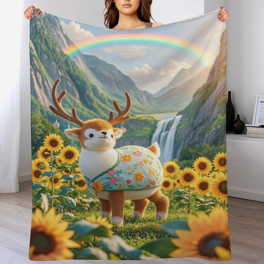 Blanket Cover Warm And Cozy Plush Flannel Blanket with Cute Wind Chime Deer Print for Sofa Living Room Blanket