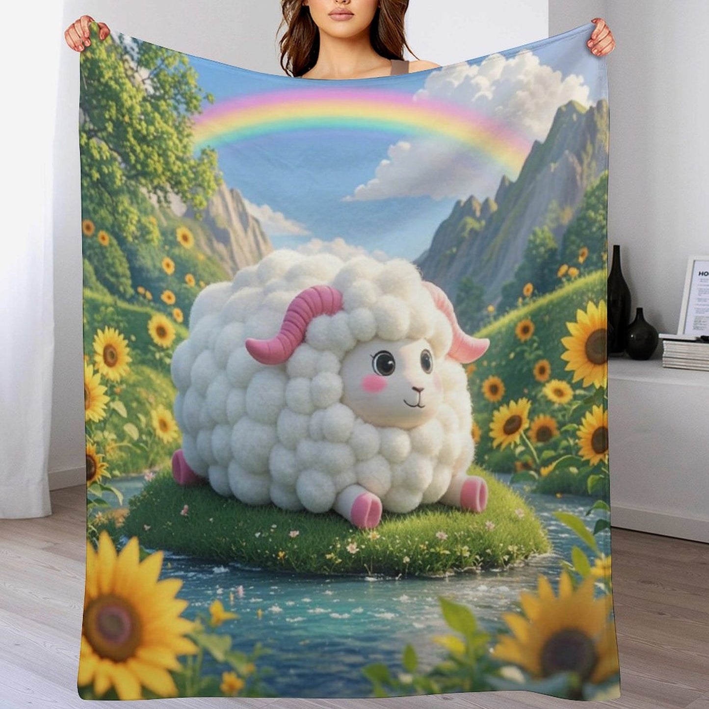 Blanket Cover Warm And Comfortable Plush Flannel Blanket with Cloud Sheep Print for Sofa Living Room Blanket