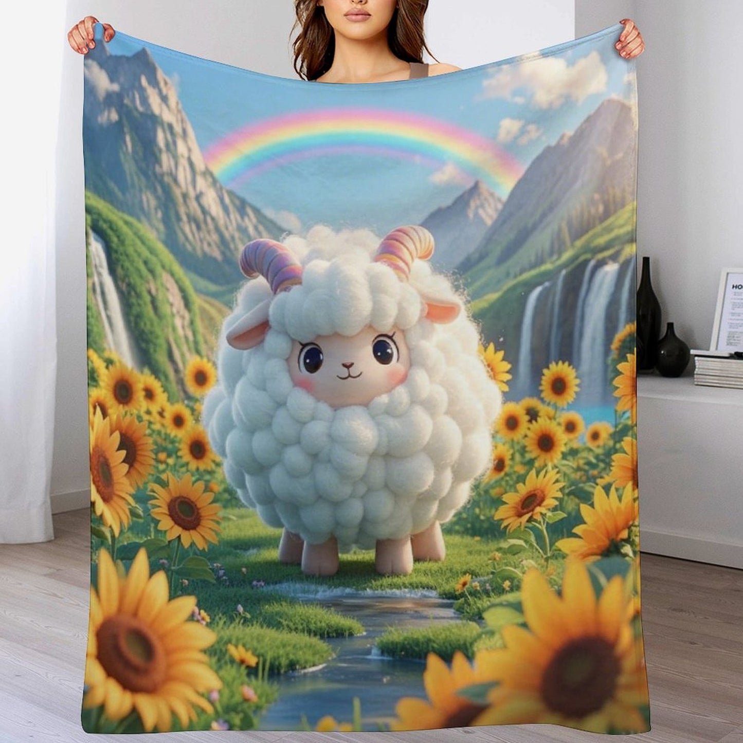 Blanket Cover Warm And Comfortable Plush Flannel Blanket with Cloud Sheep Print for Sofa Living Room Blanket