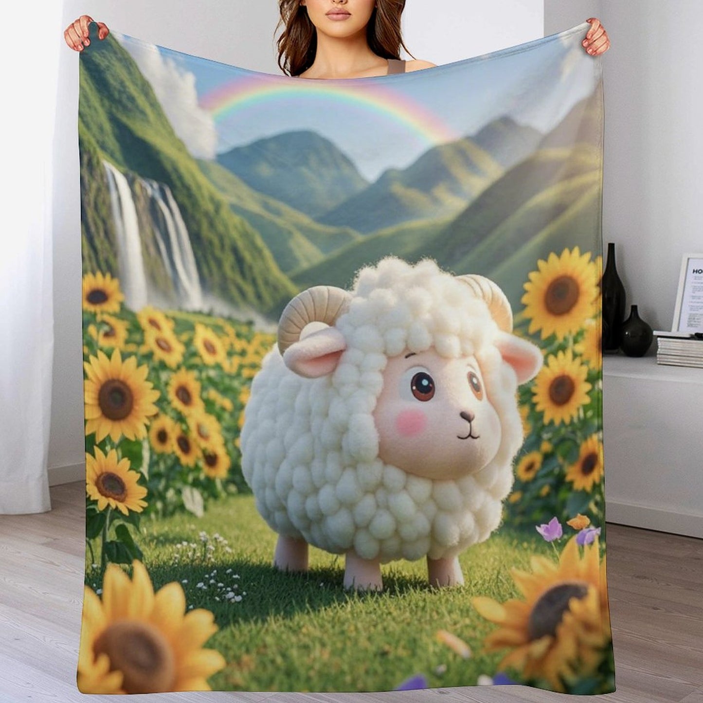 Blanket Cover Warm And Comfortable Plush Flannel Blanket with Cloud Sheep Print for Sofa Living Room Blanket