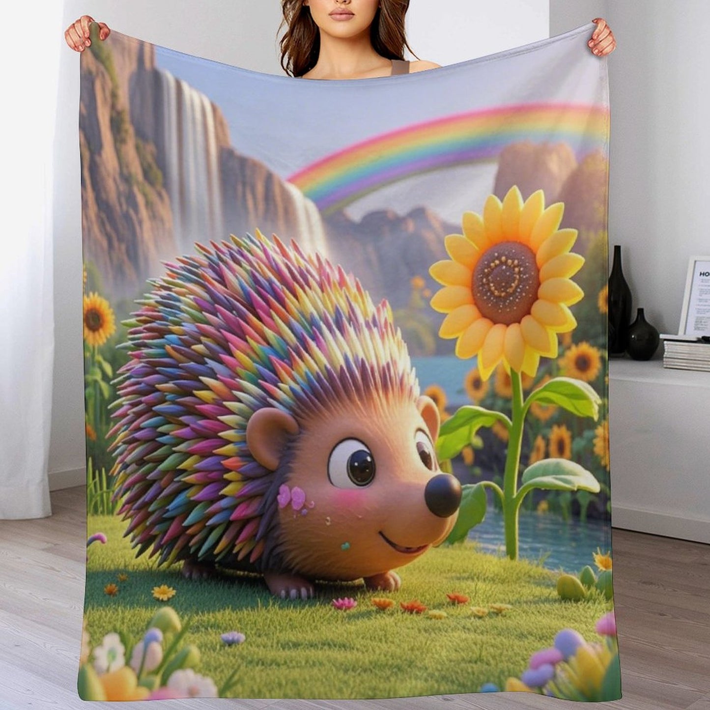 Blanket Cover Warm And Cozy Plush Flannel Blanket with Cute Cute Hedgehog Print, Suitable for Sofa Living Room Blanket