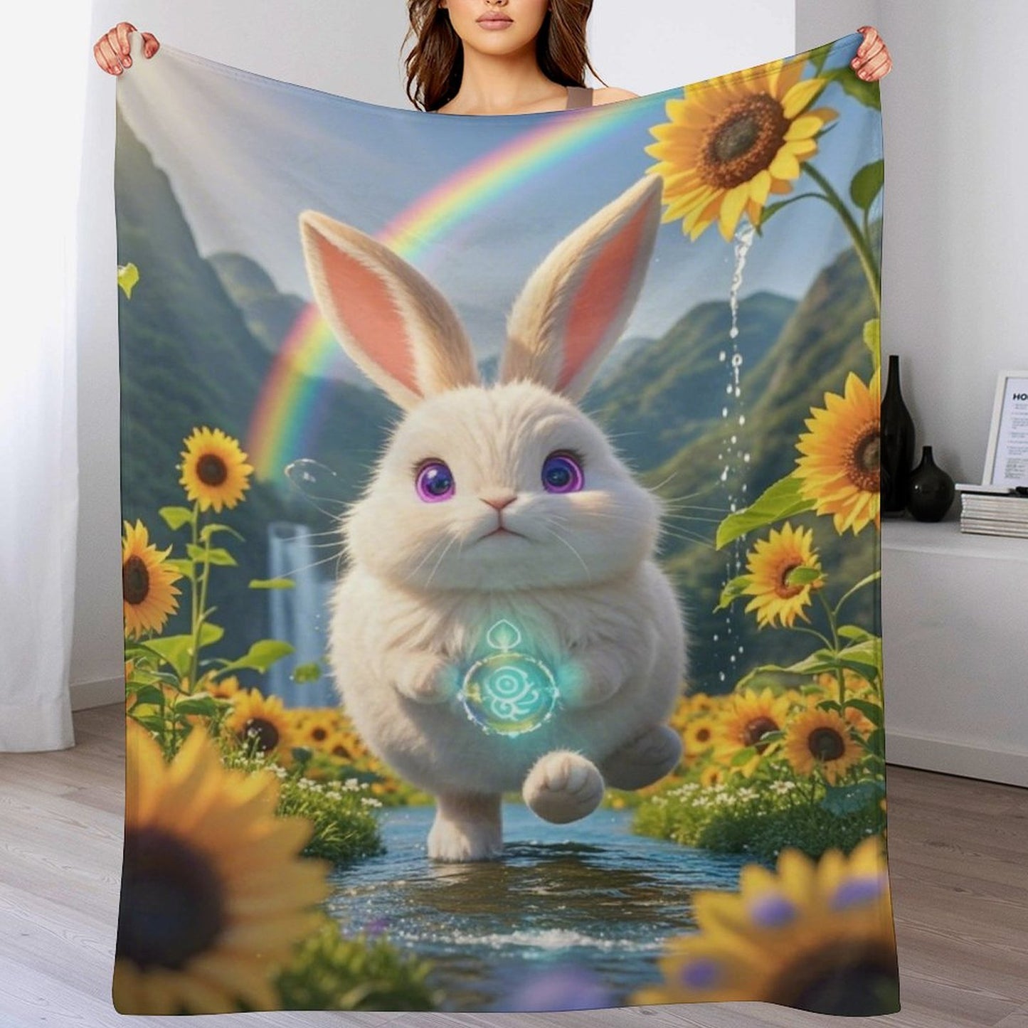 Blanket Cover Warm And Cozy Plush Flannel Blanket with Cute Elf Bunny Print for Sofa Living Room Blanket