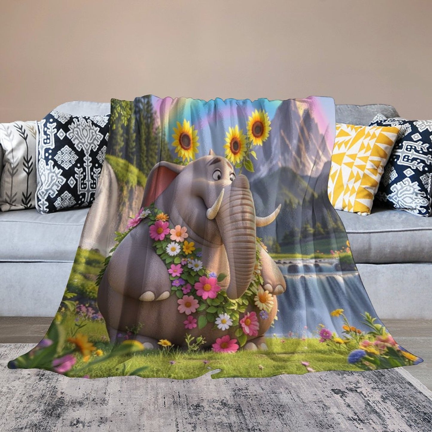 Blanket Cover Warm And Cozy Plush Flannel Blanket with Cute Floral Walrus Print for Sofa Living Room Blanket