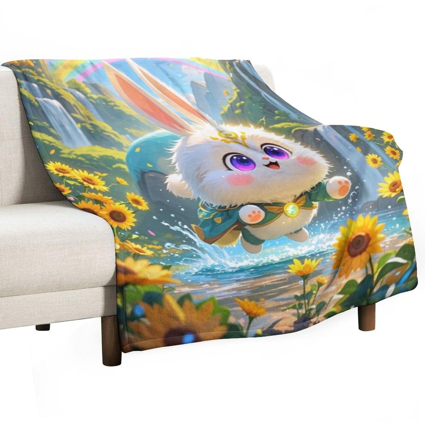 Blanket Cover Warm And Cozy Plush Flannel Blanket with Cute Elf Bunny Print for Sofa Living Room Blanket