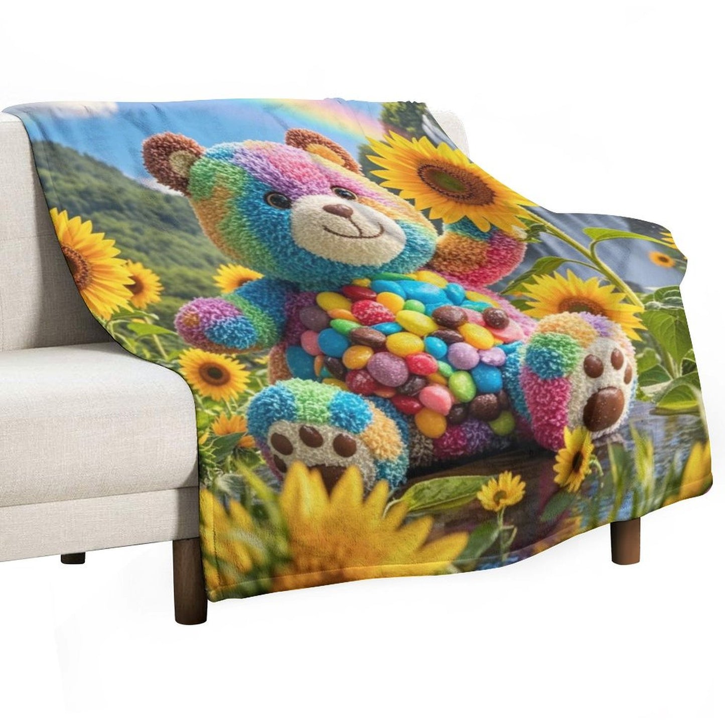 Blanket Cover Warm And Cozy Plush Flannel Blanket with Cute Candy Bear Print for Sofa Living Room Blanket