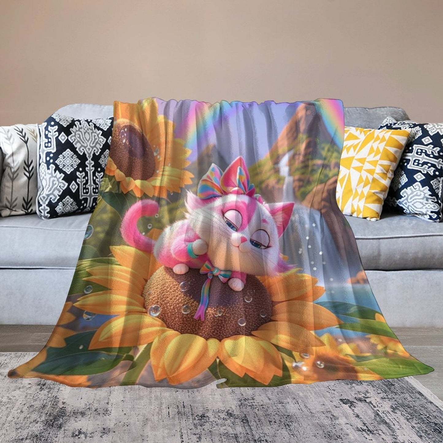 Blanket Cover Warm And Cozy Luxury Flannel Blanket with Cute Kitten Pattern, Suitable for Sofa Living Room Blanket